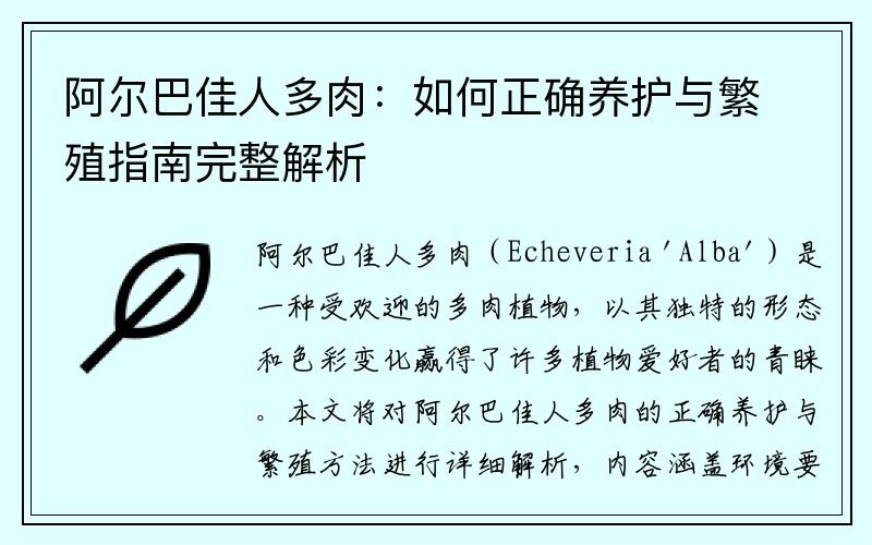阿尔巴佳人多肉：如何正确养护与繁殖指南完整解析